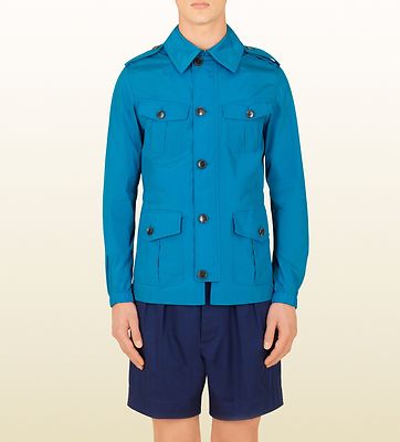 Pre-owned Gucci $1650  Mens Nylon Stretch Windbreak Blouse Jacket Turquoise 337454 4610 In Blue