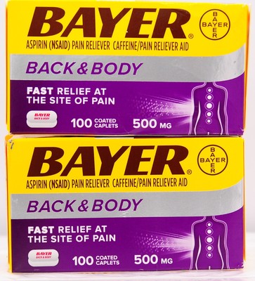 2 Pack Bayer Back & Body 500mg Asprin 100 Coated Caplets Each EXP 08/25