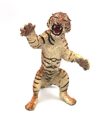 Papo ORANGE TIGER ATTACKING On Hind Legs Snarl Aggressive Wildlife Figure 2016
