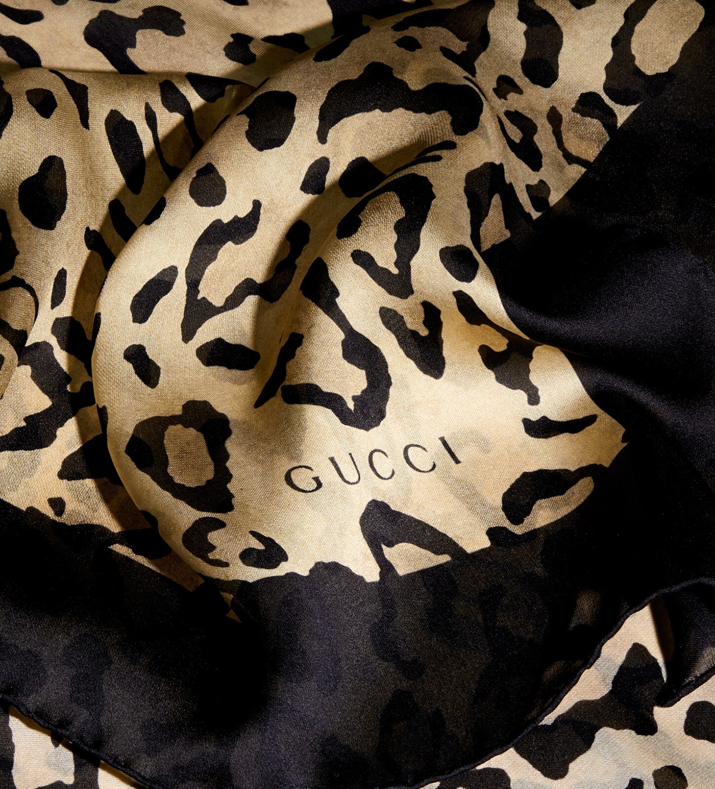 Pre-owned Gucci Unisex  Silk Scarf Leopard Animal Print Black Beige Chiffon Stole Scarf