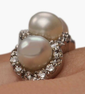Pre-owned Vt Gems 14kt White Gold / 2.85ct Natural Freshwater Pearl & Igi Certified Diamond Ring