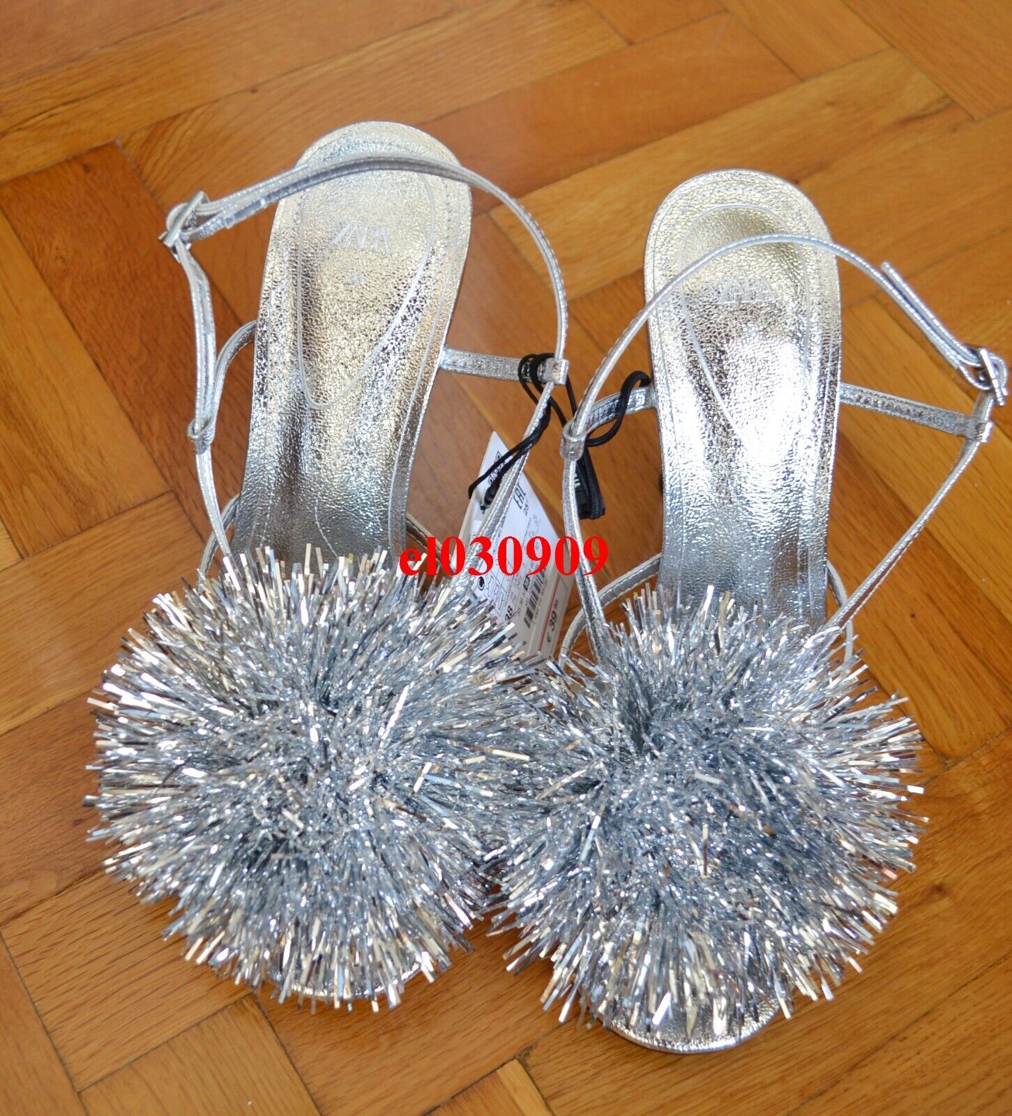 ZARA NEW WOMAN HIGH-HEEL METALLIC SANDALS WITH POMPOM SILVER ZARA NEW WOMAN HIGH-HEEL METALLIC SANDALS WITH POMPOM SILVER