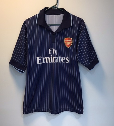 Nike Arsenal ネイビー ストライプシャツ Fly Emirates Arsenal Soccer Jersey~Blue Pinstripe~Pit to Pit 21”~L