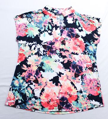 Hemish USA Women's Floral Dolman Sleeve Split Neck Top AP2 Multicolor Medium