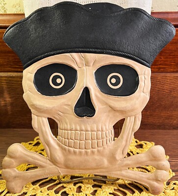 RARE Antique Vintage Halloween Skull & Bones with Hat Diecut Decor Germany 1930s