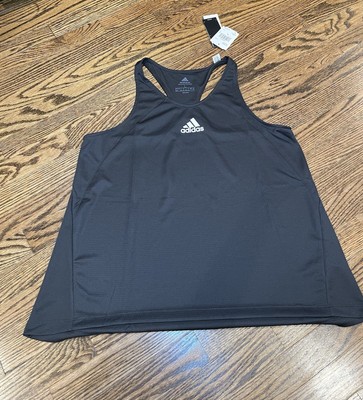 Adidas Tank Top Racer Gym Running Black Women L PrimeBlue Heat Ready Running