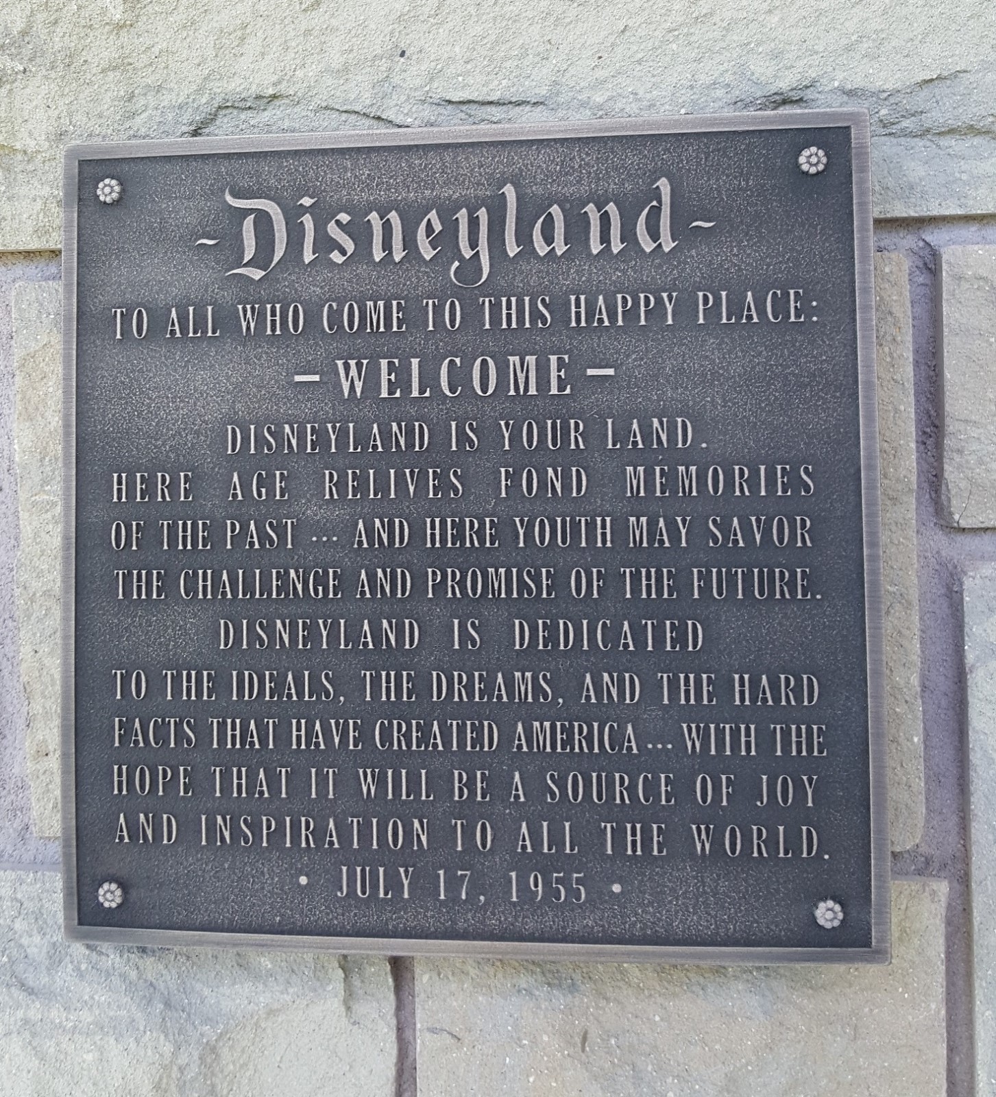 Disneyland welcome plaque replica plaque bronze finish