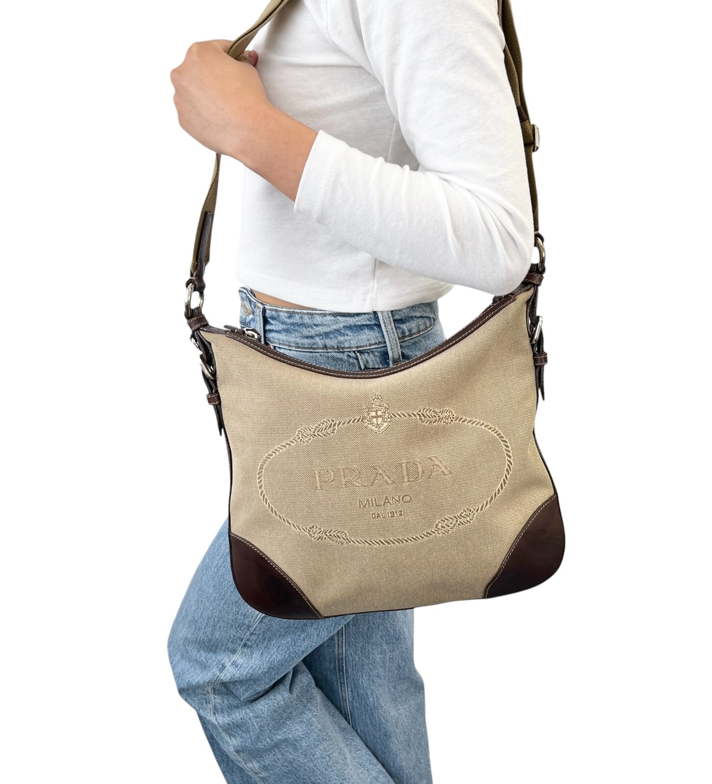 バッグ SS1999 PRADA canvas leather shoulder bag Prada SS99 Green Canvas & Leather Shoulder Bag