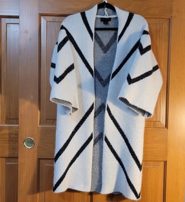 Steven Madden Womens OSFM Open Cardigan Long Chevron Pattern Black White
