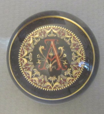 PUNCH STUDIO CRYSTAL PAPERWEIGHT letter A initial Made in France domed