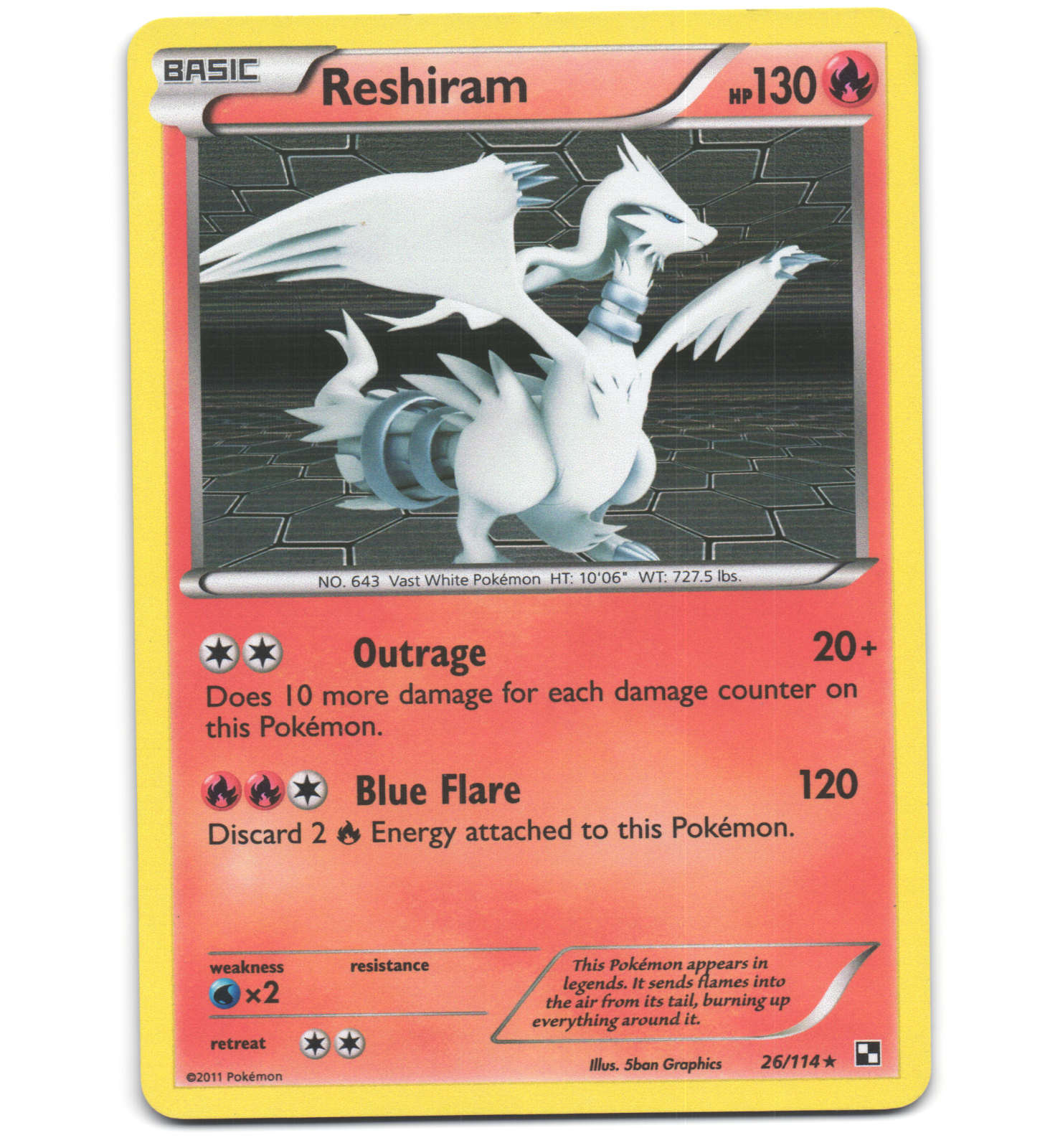 Pokemon 2011 Light Play Reshiram Black & White 26/114 Holo