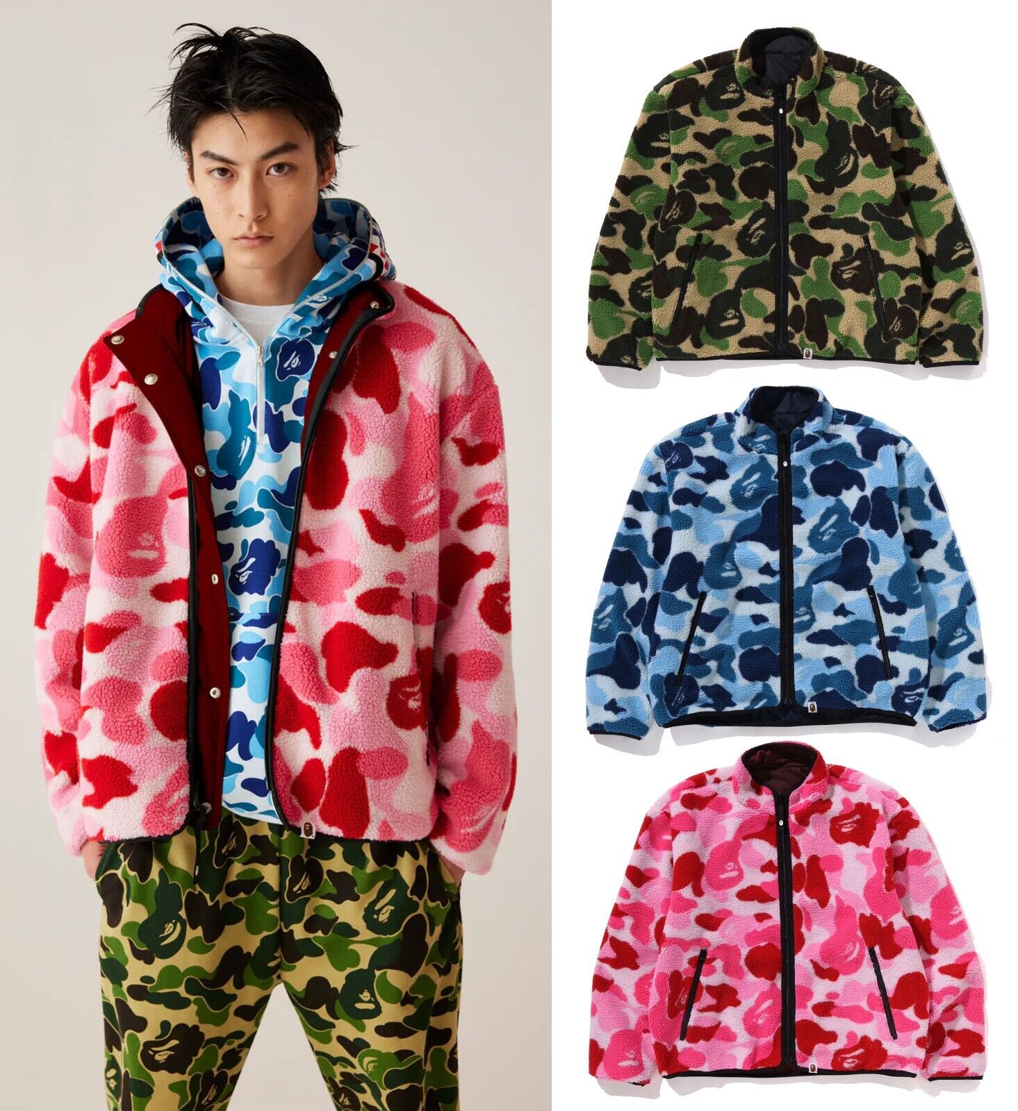 A BATHING APE Men's ABC CAMO BOA RIPSTOP REVERSIBLE JACKET A BATHING APE Men's ABC CAMO BOA RIPSTOP REVERSIBLE JACKET