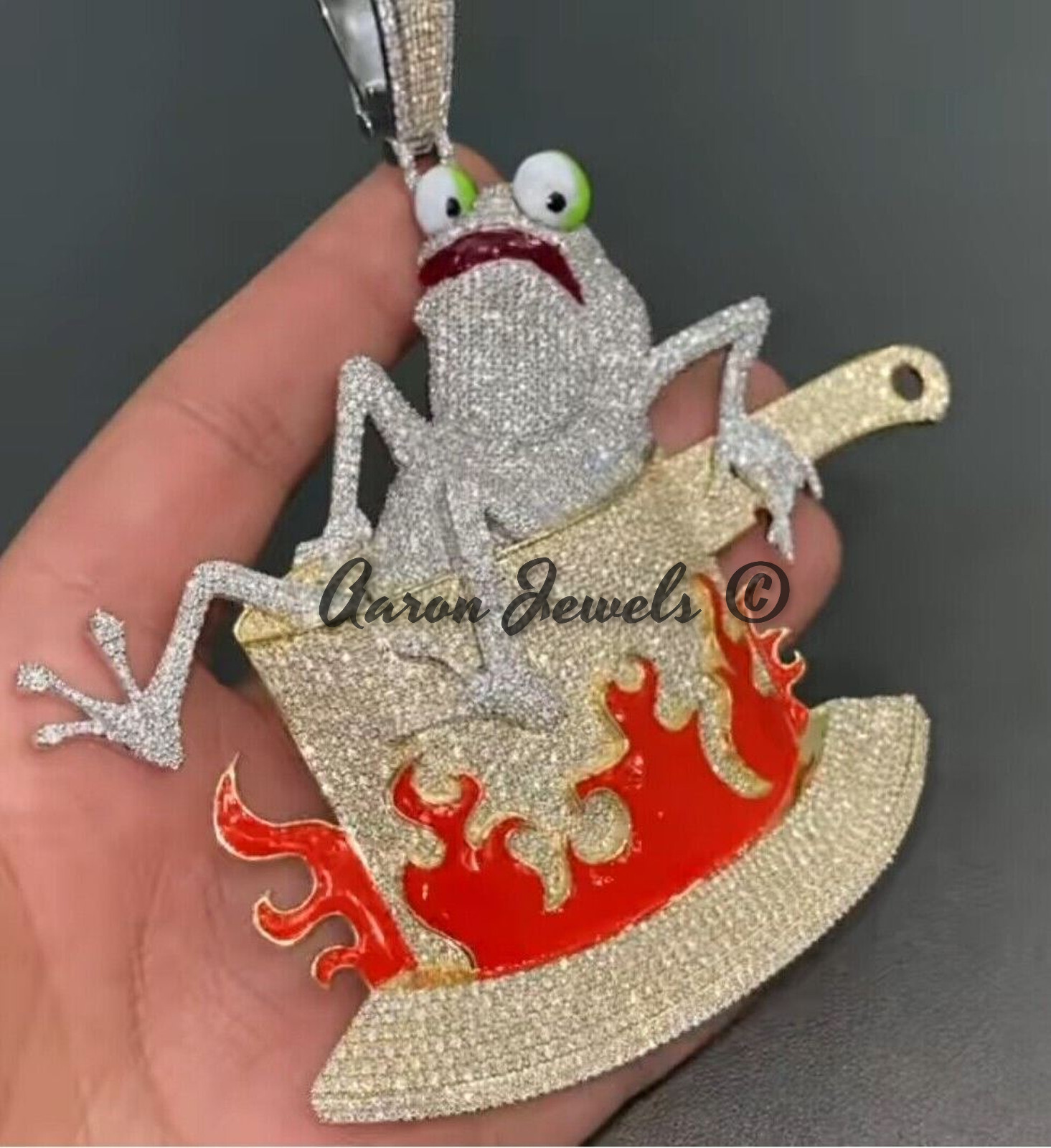 Pre-owned Handmade 22.33ct Round Cut Moissanite Cartoon Men Pendant Real 925 Silver Passes Tester In White/colorless