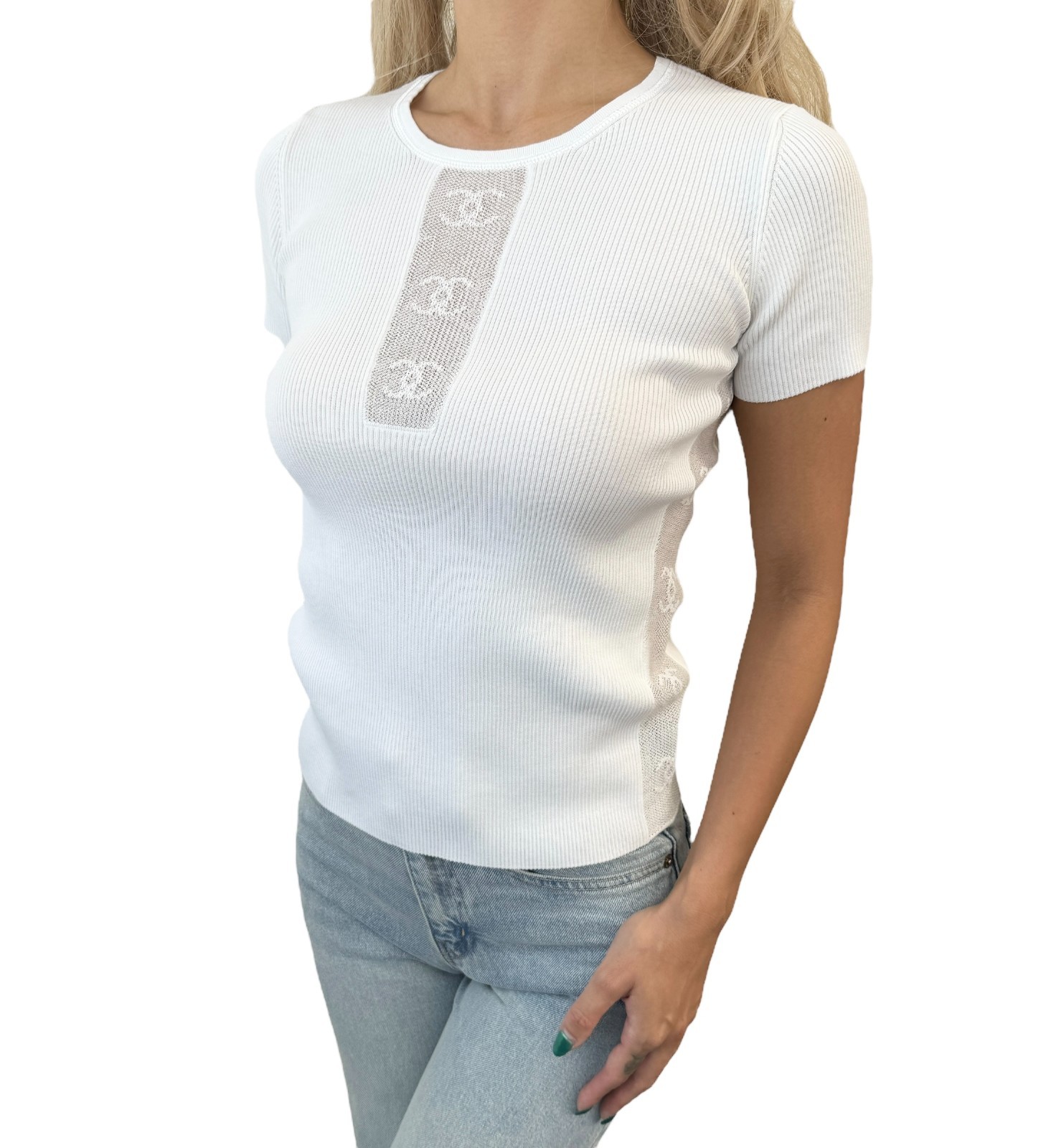 ヴィンテージ　CHANEL シャネル　トップス CHANEL Vintage 03C CC Logo Mesh Rib Knit Top T-shirt #42