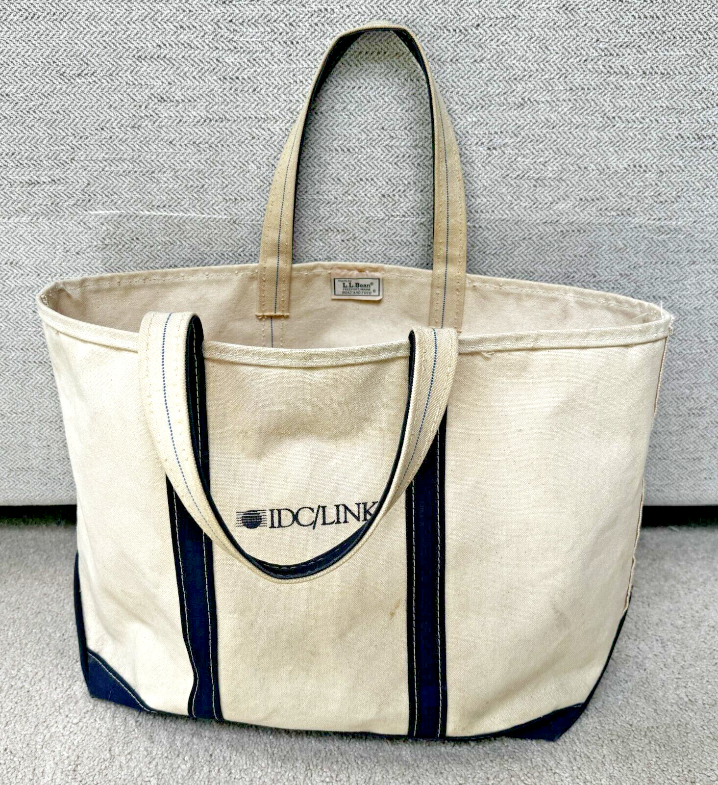 Vintage LL Bean Boat & Tote Navy & Ivory Canvas Large Bag