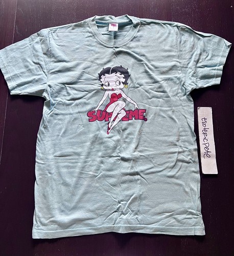 LARGE SUPREME BETTY BOOP TEE SLATE SPRING 2016 box logo off