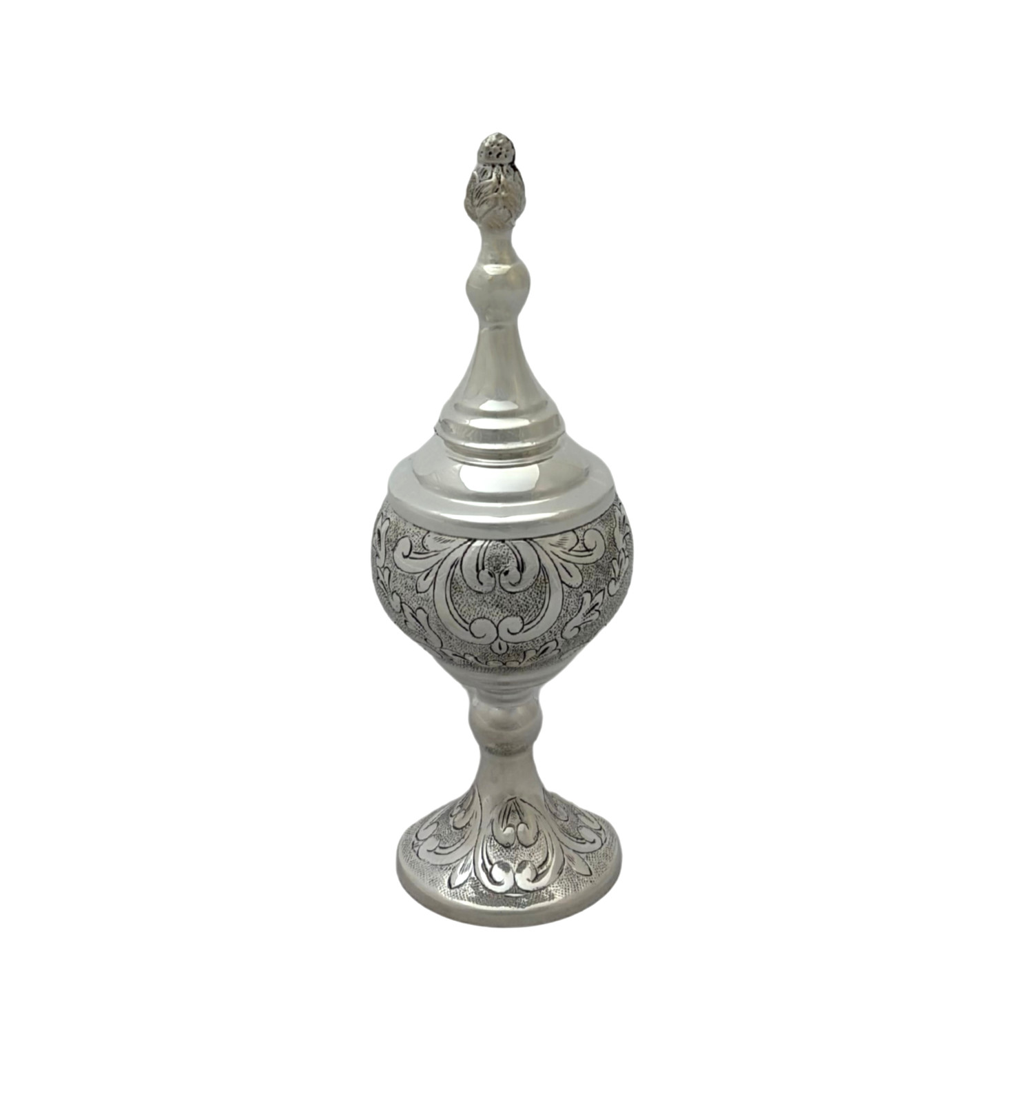 925 STERLING SILVER HANDMADE CHASED SWIRL MATTE SHINY BESAMIM HOLDER & COVER