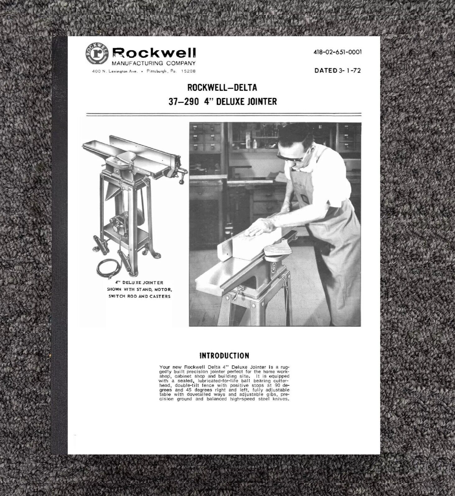 Instruction Maint & Parts Manual 1972 Rockwell 37-290 4 inch
