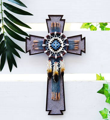 Ebros Southwest Native Navajo Vector Eagle Feathers Web Dreamcatcher Wall Cross