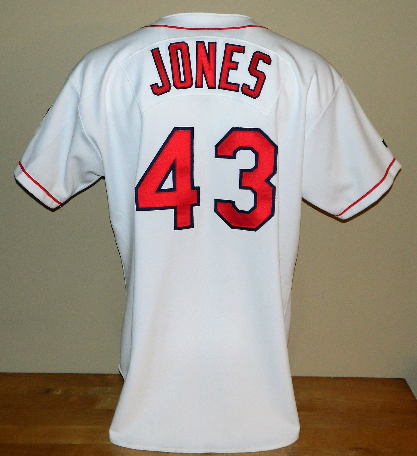 1998 Doug Jones Game Worn Cleveland Indians Home Jersey #43 - Russell Size 50
