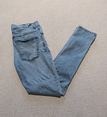 Ksubi Women's Size 30 Distressed Embroidered Cross Button Slim Denim Blue Jeans