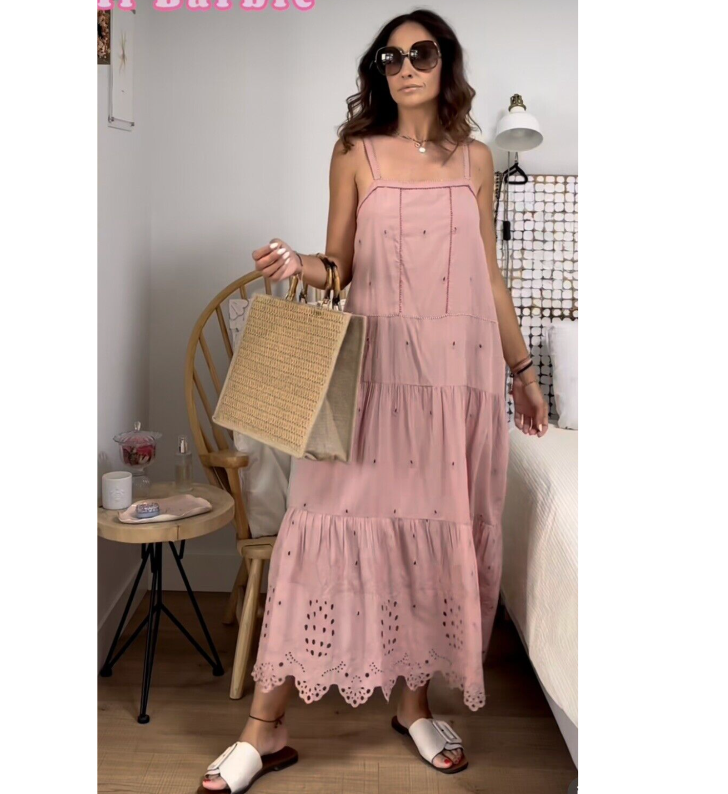 ZARA $89 OPENWORK EMBROIDERED DRESS PALE PINK - REF 5107/060