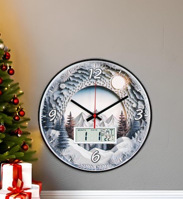 12 Inch Wall Clock Digital LCD Display Date,Day of Week,Temper.Non-Ticking Si...