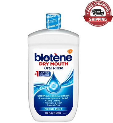 Biotene Fresh Mint Moisturizing Oral Rinse Mouthwash, For Dry Mouth, 33.8 Oz