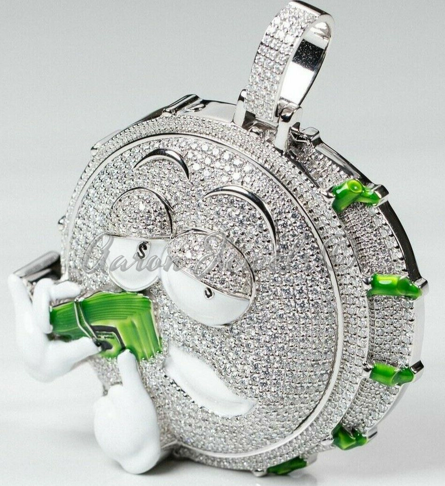 Pre-owned Handmade Men's Moissanite Vvs1 Cartoon Big Enamel Pendant Real 925 Silver Passes Tester In White/colorless