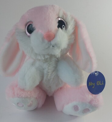 My Oli 8'' Pink Bunny Stuffed Rabbit Plush Glitter Eyes Floppy Ears Sitting