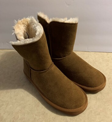 Time And Tru Womens Boots Fleece Fur Lined New Size 8 Suede Leather Calf Winter