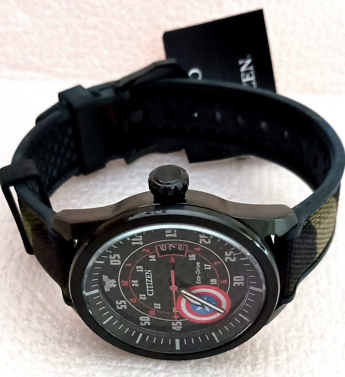 Pre-owned Citizen Eco-drive Aw1367-05w Marvel Captain America Watch