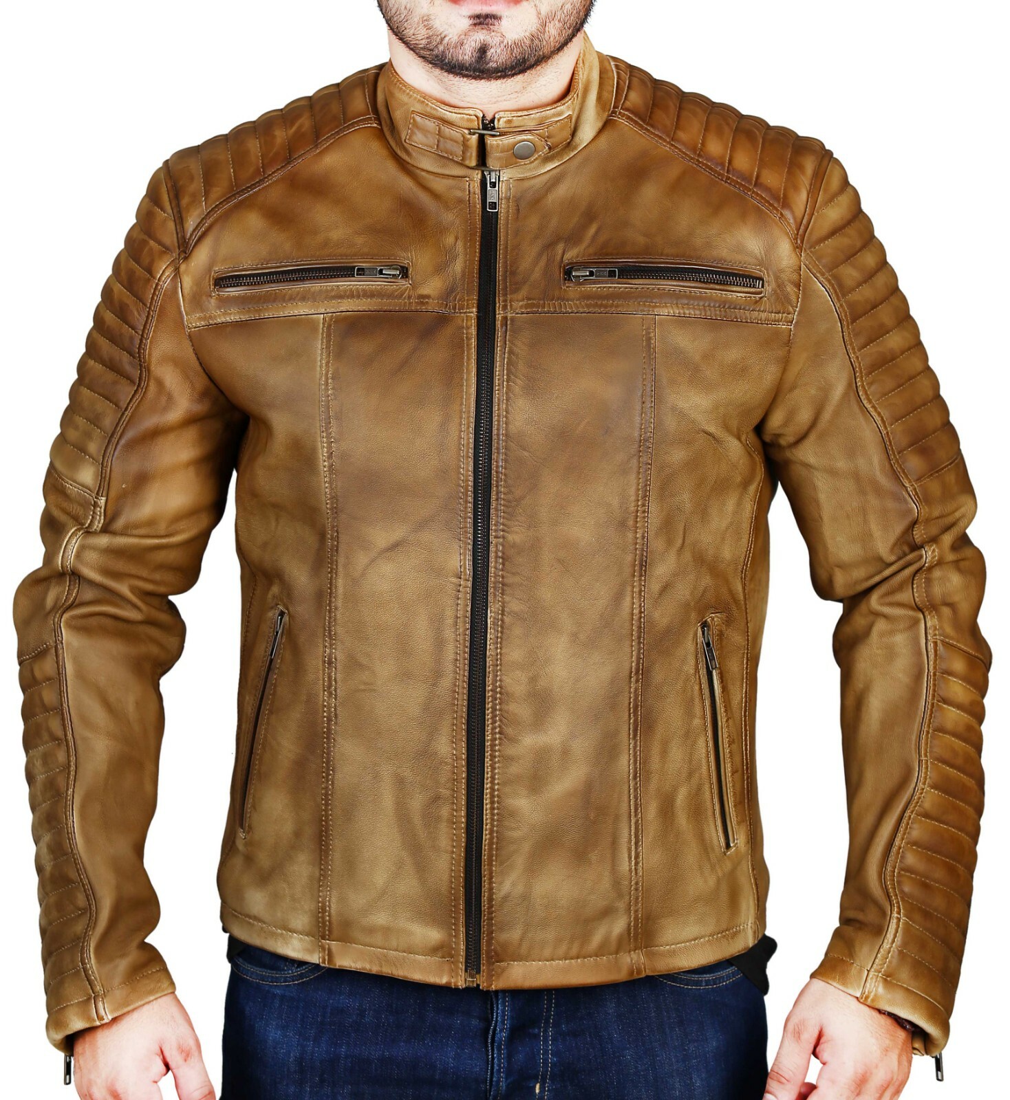 

МУЖСКАЯ ВИНТАЖНАЯ КУРТКА CAFE RACER ИЗ НАСТОЯЩЕЙ КОЖИ ОБЛЕГАЮЩЕГО КРОЯ ИЗ НАСТОЯЩЕЙ БАЙКЕРСКОЙ КОЖИ, Multi