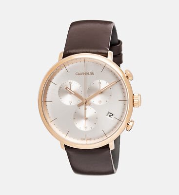 Pre-owned C.k Mens Wristwatch Ck Calvin Klein High Noon K8m276g6 Chrono Leather Brown