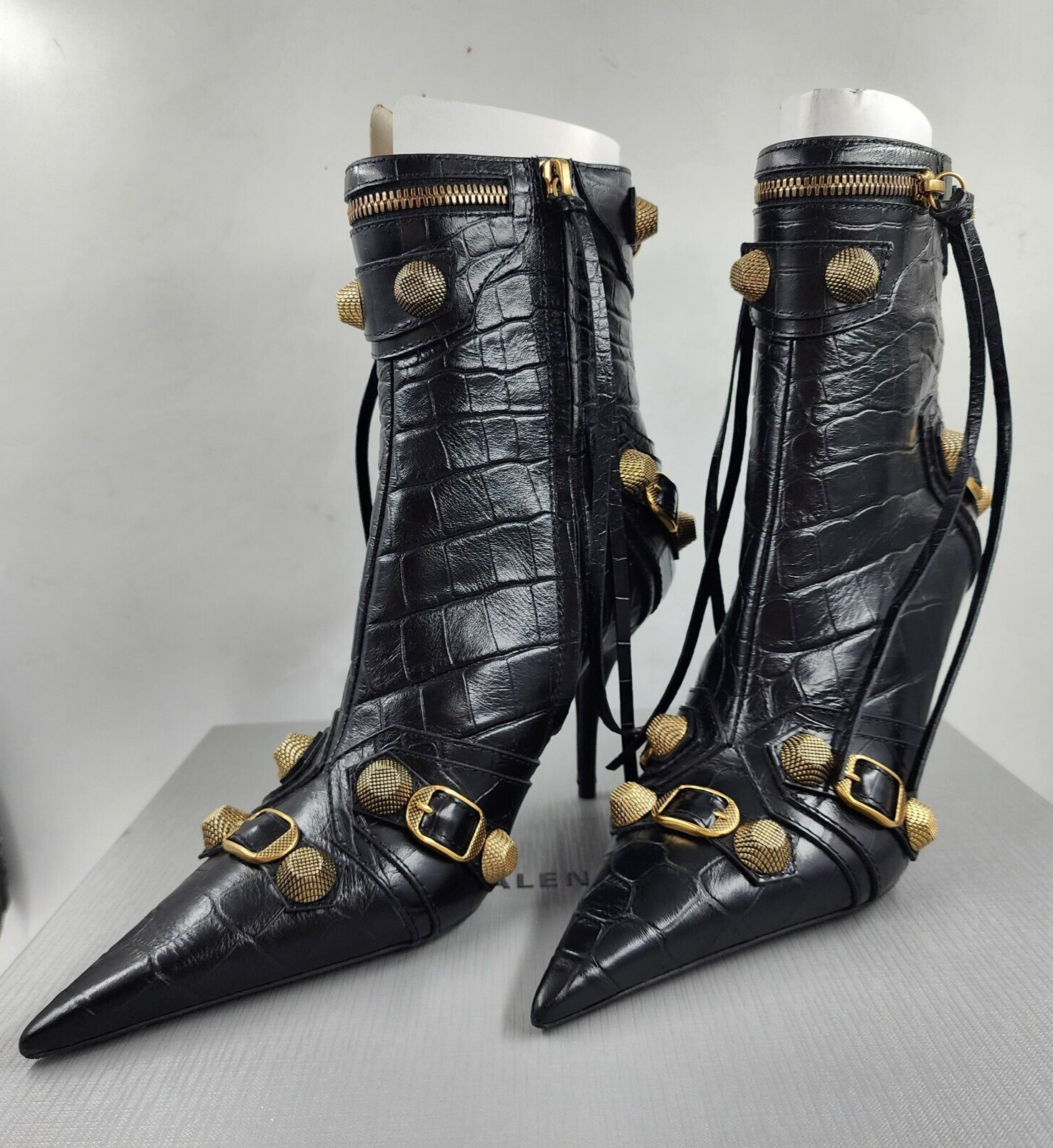 BALENCIAGA*ポインテッドトゥ ヒール レザーブーツ カゴール Balenciaga Cagole High Heel Booties Women's 38/8US Black