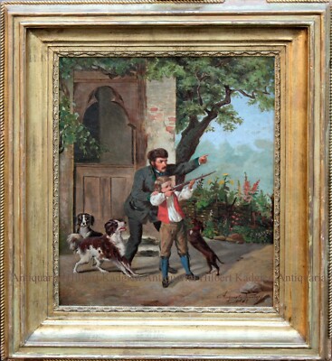 NEUHOFF ''Der junge Jäger'' Signiertes Ölbild von 1865 mit Rahmen Jagd Jagdmalerei