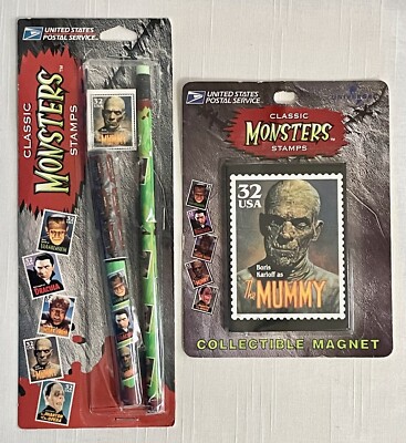 USPS Universal Studios Monsters Stamps Lot The Mummy Magnet Pen Pencil Eraser