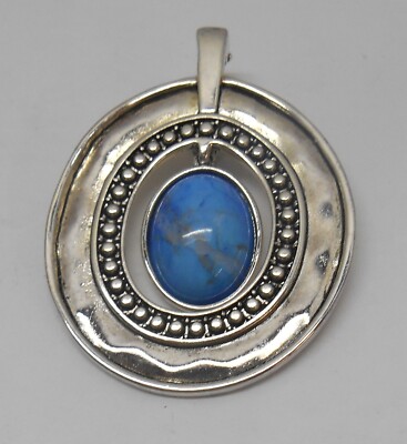 New Old Stock Premier Designs Silver Circle Pendant Turquoise in Center 2-7/8''