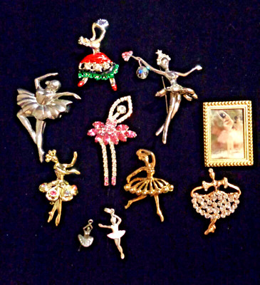 8 Piece LOT Vintage & Modern Figural BALLET, BALLERINA Theme PINS & 2/925 Charms