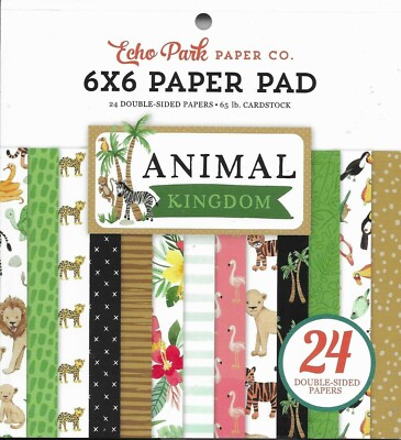Animal Kingdom Zoo Monkey Elephant Lion Tiger Birds Wild Echo Park 6'' Paper Pad