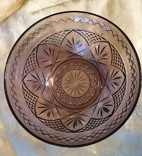 Rare Purple Vintage  small  crystal cut glass dessert bowl with Star Pattern