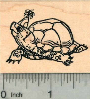 Birthday Tortoise Rubber Stamp, Turtle in Party Hat G29902 WM
