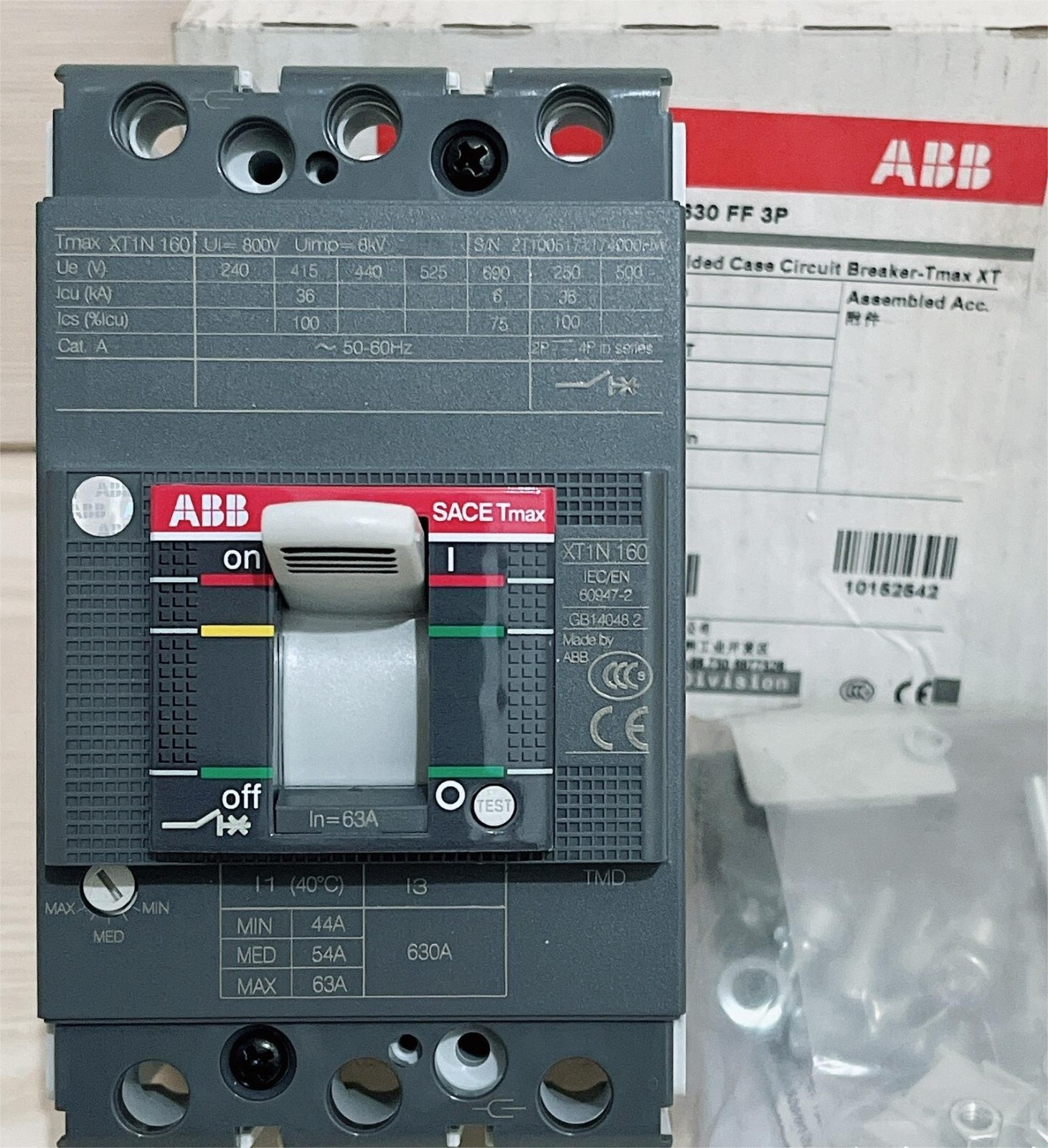ABB MCCB XT1N160 TMD63/630 FF 3P MOULDED CASE CIRCUIT