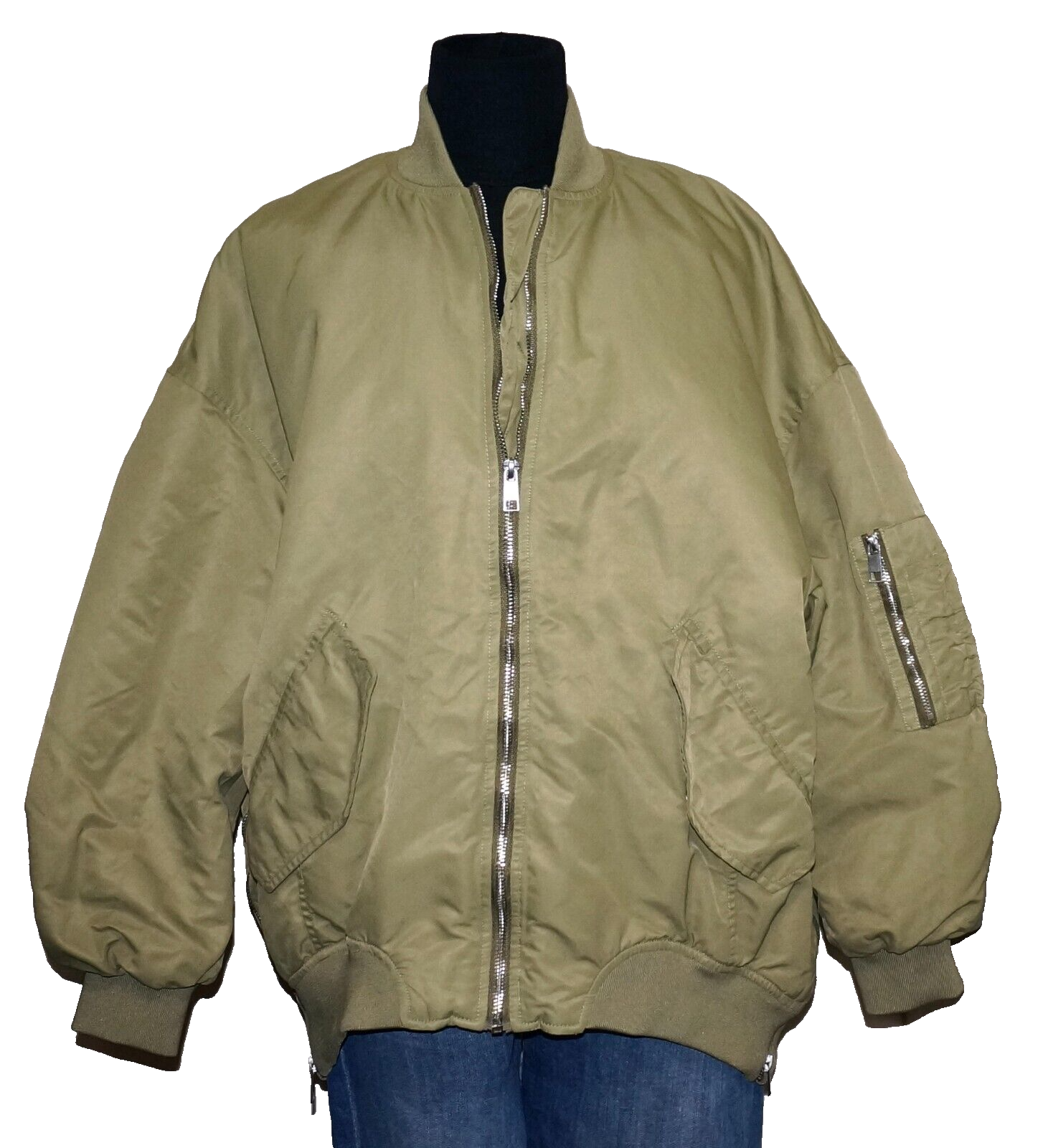 ZARA Khaki Green & Orange Soft-Shell Oversized Bomber Jacket ZARA Khaki Green & Orange Soft-Shell Oversized Bomber Jacket