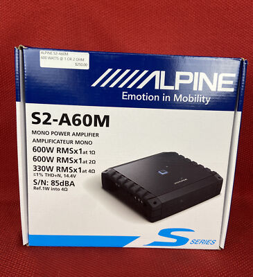 Alpine S2-A60M S-Series Class D 600 W Mono Subwoofer Amplifier, Hi-Res Certified