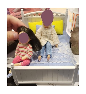 Dollhouse Furniture Queen Bed Set, Mini Bedroom Accessories for 6 inch Dolls,...