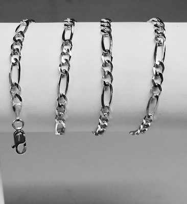 Pre-owned Tex 14k White Gold 22" Mens Solid Figaro Curb Link Chain/necklace 3.8 Mm 11 Grams In No Stone