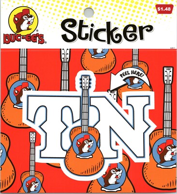 Buc-ees Travel Center- Tennessee TN, Beaver Logo on Guitars - 4x4 inch sticker