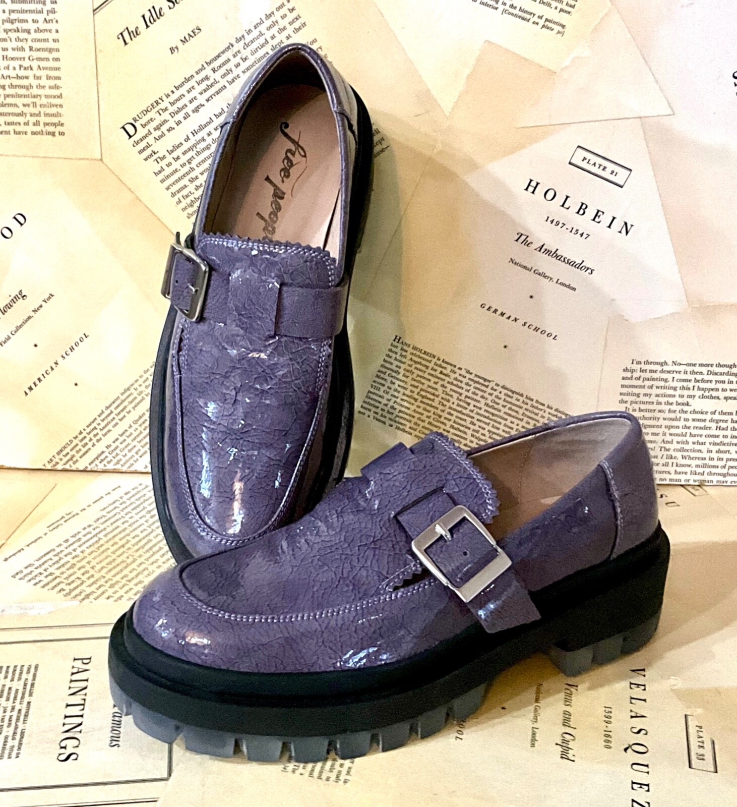 

Лоферы Free People Mackensie MJ, подошва с выступами, фиолетово-серая лакированная кожа, 39/9 NIB, Purple gray, Mackenzie MJ