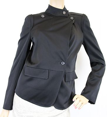 Pre-owned Gucci $1895 Authentic  Shiny Envers Satin Asymmetrical Jacket,black,42,307311